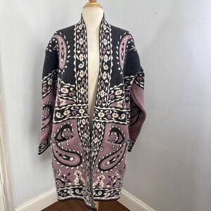 MaxSport‎ Longline Cardigan Sweater S Paisley Open Boho Aztec Southwestern Vibes